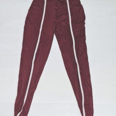 Wolford Bodyworks Yoga Leggings Stirrup Pants Maroon White Lux Shiny Stretch S