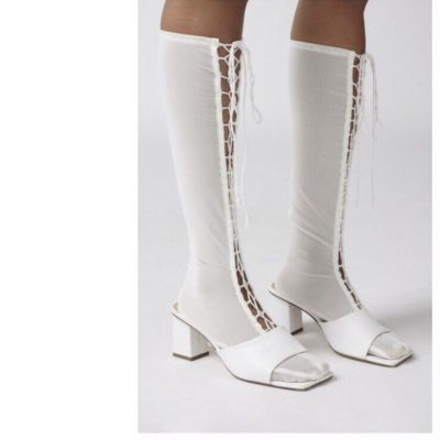 Corset Mesh Sheer Knee High Retro Lace Up Punk Goth Sock White Wedding Bridal