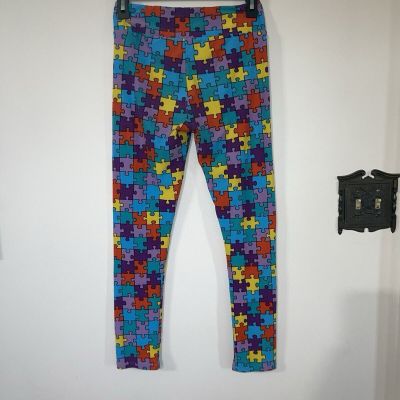 Lularoe Leggings One Size Puzzle Piece Autism Awareness Stretch Hi Rise Pull On