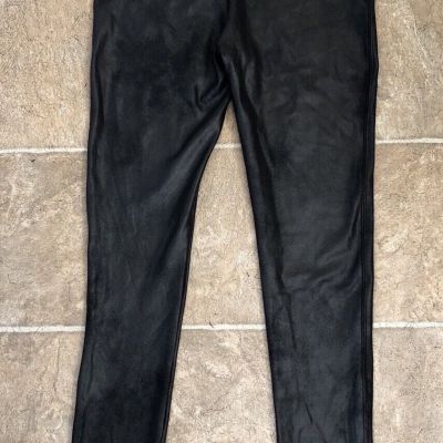 SPANX-Size L Faux Leather Slimming Black Leggings High-Waisted Shapewear GUC!