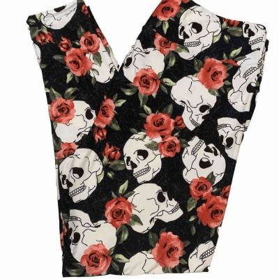 LuLaRoe Womens Leggings Size TC2 Halloween Skulls Red Roses Floral Plus 18+ NWT