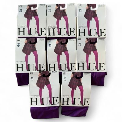 HUE Opaque Tights with Control Top Womens Size 1 Concord Purple 8 Pairs New