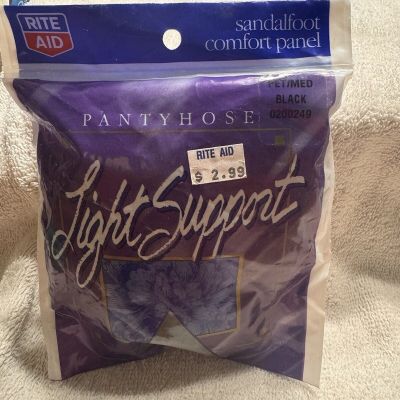 Vintage Rite Aid Pantyhose Light Support Comfor Panel BLACK Pet/MED Made In USA