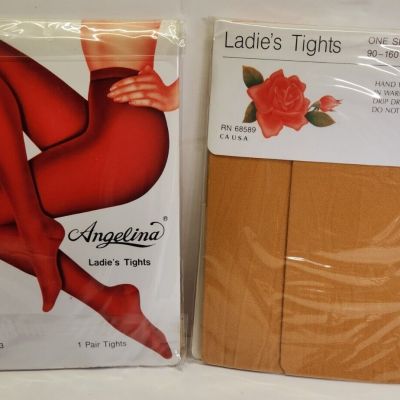 2PR VINTAGE WOMENS ANGELINA FASHION LADIES TIGHTS STYLE8303 MUSTARD ONE SIZE NIB