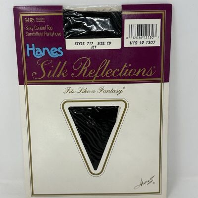 Vtg 1988 Hanes Silk Reflections Pantyhose Jet Black Sz C-D Control Top Style 717