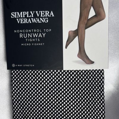 Simply Vera Wang Size 3 Black Micro-Fishnet Tights Non-Control Top (165-200) NIP