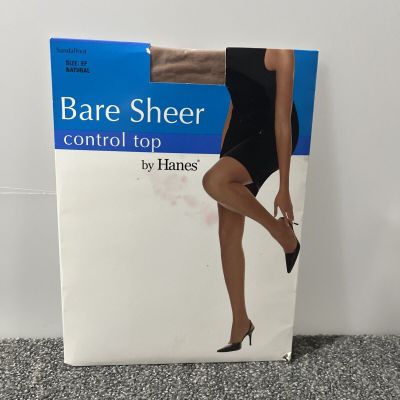 Hanes Bare Sheer Control Top Sz EF Natural Control Top Sandalfoot Toe Pantyhose