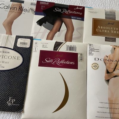 6 Pair Pantyhose Sz CD, C, Tall, Reinforced Toe, Control Top, Sheer, Sandalfoot