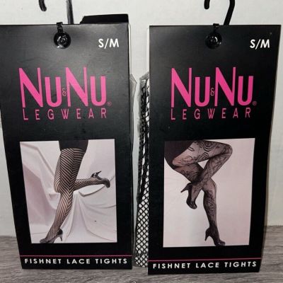 NuNu Legwear Black Fishnet Lace Tights Size Small/Medium lot of 2