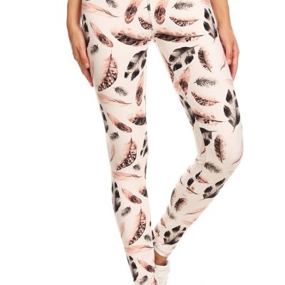 FASHNZFAB Women's Long Yoga Style Banded Lined Leaf Printed Knit Legging With