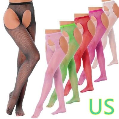 US Womens Fishnet Footed Thigh High Sheer Hold Up Pantyhose Stockings Tights