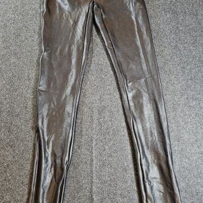 SPANX Leggings Women’s Small Faux Leather Liquid Shiny Black Metallic High Rise