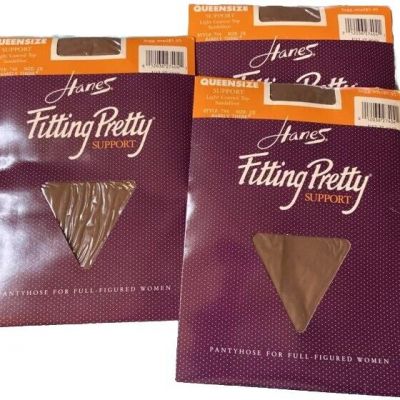 3 New Hanes Fitting Pretty Queen Size 2X Sandalfoot Pantyhose Control Top NOS