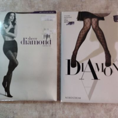 Nordstrom Sheer Diamond Pantyhose - Medium Beige & Dark Beige - Size D - 2 Pairs