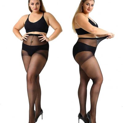 4 Pairs Plus Size Pantyhose for Women 20 Denier Sheer StockingBlack3X-Large