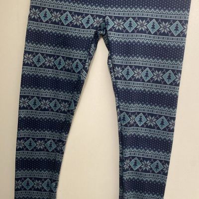 Serra Women’s Christmas Blue Leggings Polyester/Spandex Fleece Size M