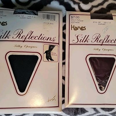 VTGHanes Silk Reflections Silky Opaques Pantyhose 2pk. Eggplant & Navy Size C-D