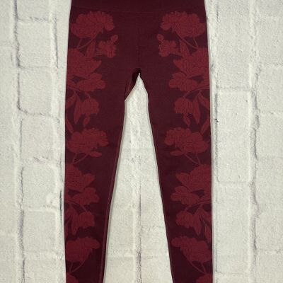 Fabletics Size XS High Waisted Seamless Floral Leggings Red Wine LG2040323