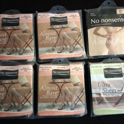 LOT of 6 NO NONSENSE ALMOST BARE Lace Panty Pantyhose Black Size D Sheer