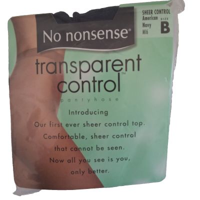 No Nonsense Pantyhose Transparent Control Sheer Control Size B Navy New