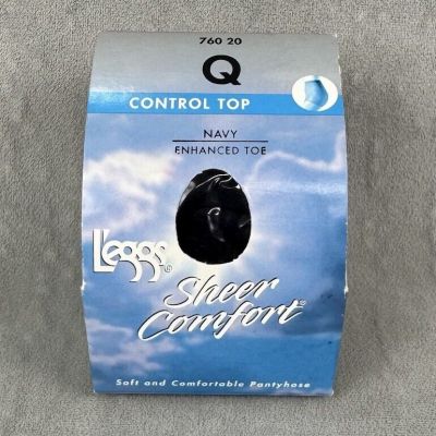 Leggs Sheer Comfort Control Top Pantyhose Size Q Navy Enhanced Toe 76020