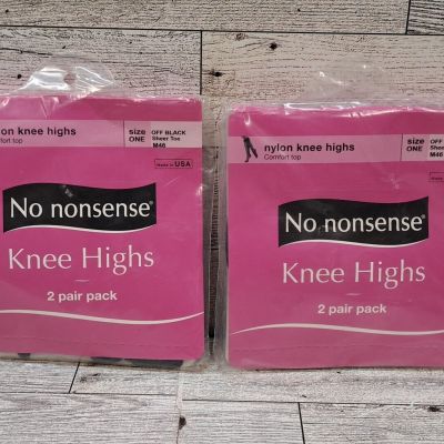 Lot 2 No Nonsense Nylon Knee Highs Comfort Top Off Black Sheer Toe 2 Ea One Sz