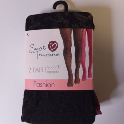 Secret Treasures Women's Wine Red Opaque & Black Leopard 2 Pack Tights Size S