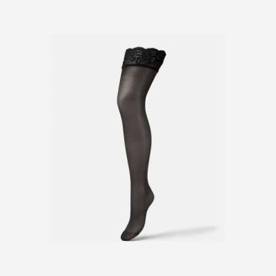 Versace Women's Black Lace-Top Thigh Highs Tights Stokings Size M