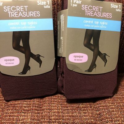 2 Of Women Secret Treasures Size 1 Control Top Burgundy Opaque Tights 60 denier