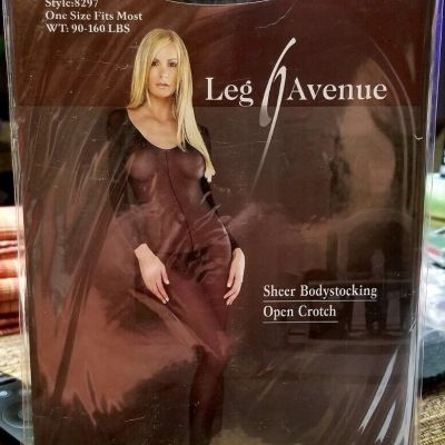 New & Sealed Leg Avenue Long Sleeved Open Crotch Bodystocking #8297  ShipsFREE!