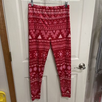 LulaRoe Women’s Size T/C Tall & Curvy Red Pink Tribal Leggings