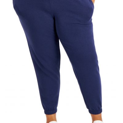 IDEOLOGY Women's Off-Duty Solid Fleece Drawstring Jogger Pants Plus Size 3X Blue