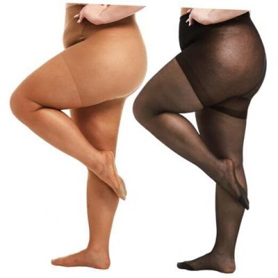 2 Pairs Plus Size Sheer Tights, 20D Ultra X-Large-XX-Large 2 Pairs Black + Tan