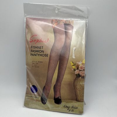 New VTG Sophia PURPLE FISHNET Pantyhose One Sze  5’-5’ 10