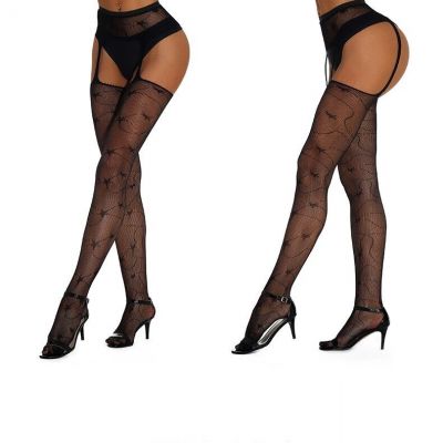 By LydiaFash Black Women SEXY Fishnet & Lace Suspender Tights Gorgeous Stockings