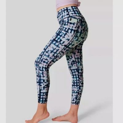 Sweaty Betty Super Sculpt Workout Leggings Blue Flower Check Sz 12