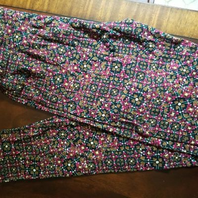 LuLaRoe Leggings OS, Green/Red/Tan Abstract Geometric, NWT