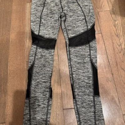 Hollister Sport Leggings Womens Small S Gray Marl Sheer Black Panels Mesh New