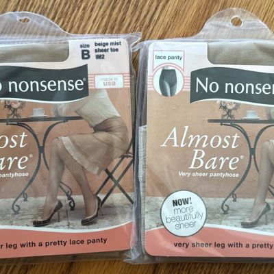 2 No Nonsense Almost Bare Very Sheer Size B BEIGE MIST Sheer Toe IM2 Made in USA