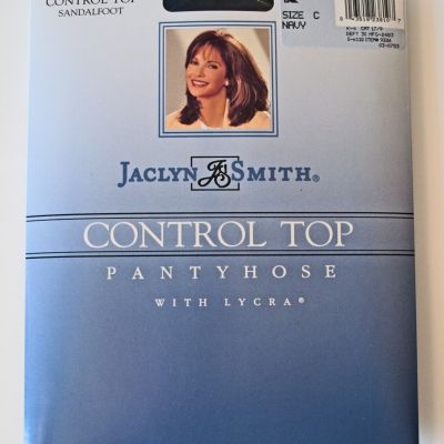 1 PR JACLYN SMITH NAVY SHEER CONTROL TOP SANDALFOOT PANTYHOSE SIZE C