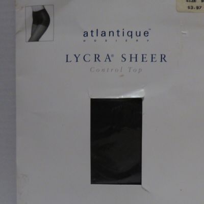 ATLANTIQUE Lycra Sheer Pantyhose Size B Jet Black, Control Top Shadow Toe