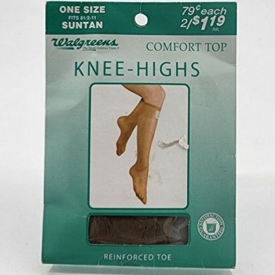 Walgreens Comfort Top Reinforced Toe Knee High Stockings Suntan One Size 8.5-11