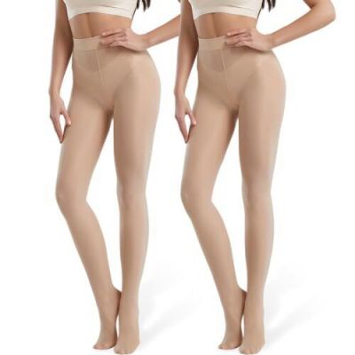 Semi Opaque Microfiber Tights - 2 Pack Ultra Durable Tights Control Top Foote...