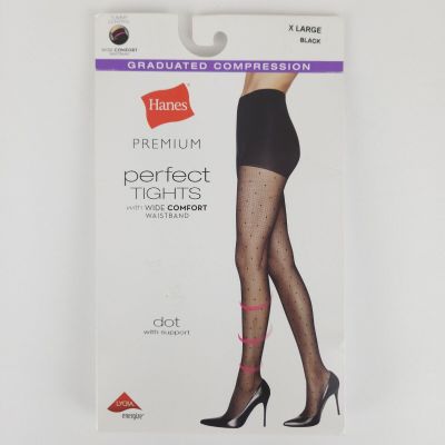 Hanes Premium Perfect Tights Compression Dot Control Top Wide Waistband BLACK XL