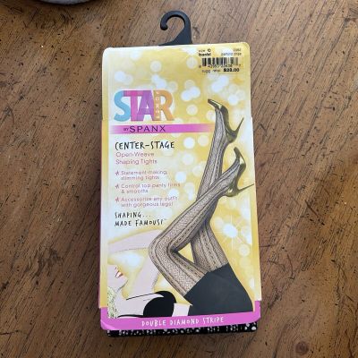 Star Power By Spanx Women Size C Shaping Tights Black Open Weave Diamond Stripe