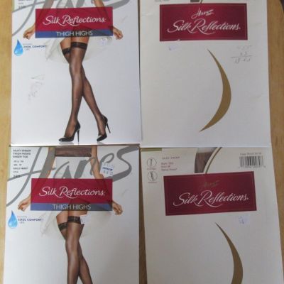 4 Pairs Hanes Silk Reflections Thigh Highs Pantyhose Size EF Barely There