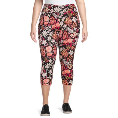 Capri Leggings High Rise Floral Print Terra & Sky Women's Plus Size 1X, 3X