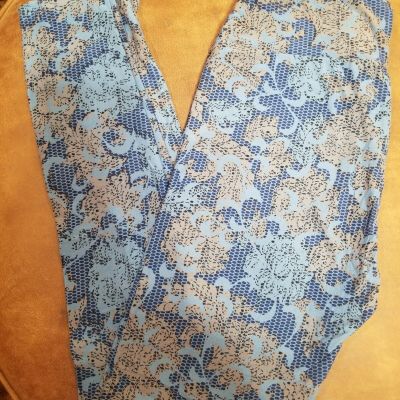 LuLaRoe Leggings OS, Blue/Gold Floral Netting, NWT