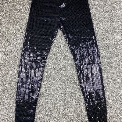 Wet Seal Sequin Leggings Women Medium Black Stretch Skinny Shiny Sexy Club NWT