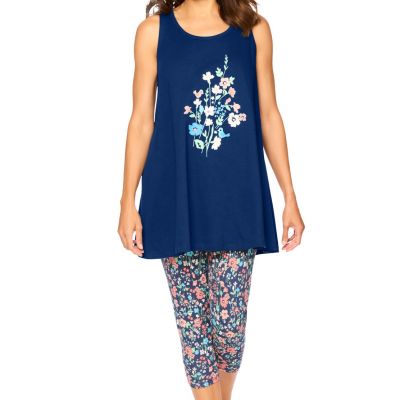 Dreams & Co. Women's Plus Size Scoopneck Tank & Capri Legging PJ Set